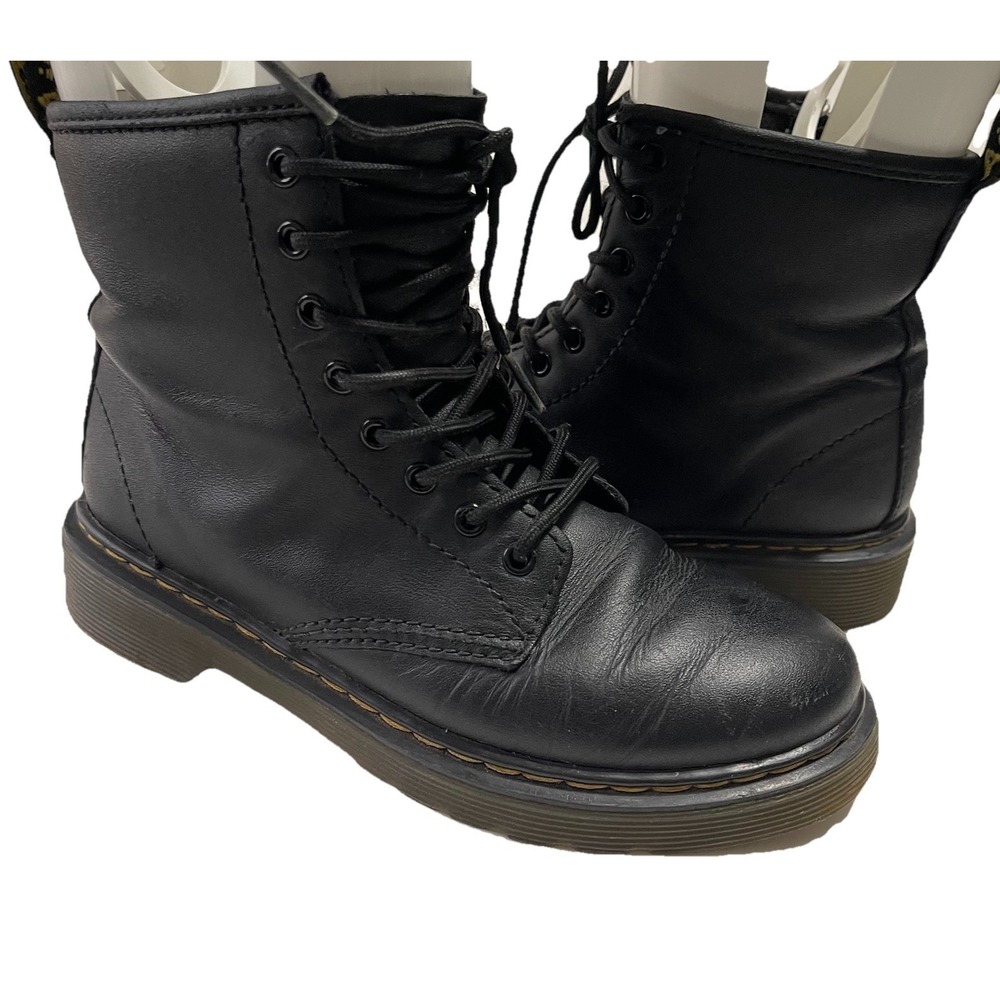 Dr. Martens Leather Combat Boots Youth Size 2 Lace Up Side Zip Preppy Goth 1460J